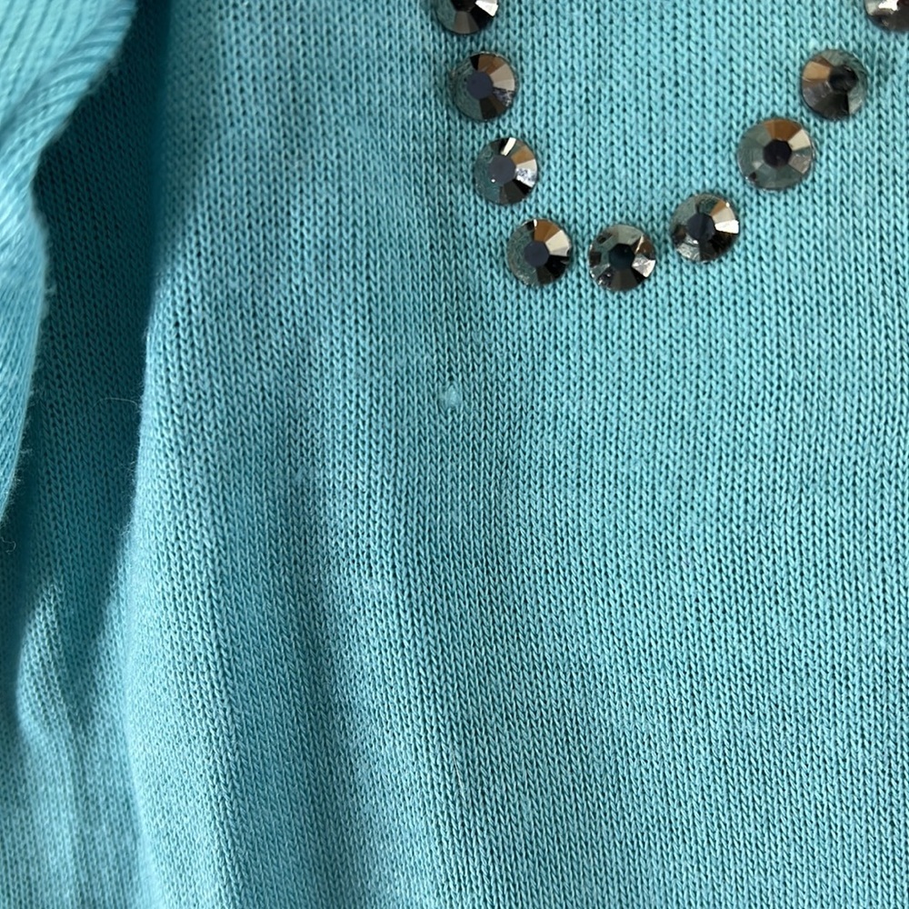 Libian Long Sleeve Shirt Sweater Blouse Love Rhinestone Blue Womens Size 1X - Picture 8 of 8